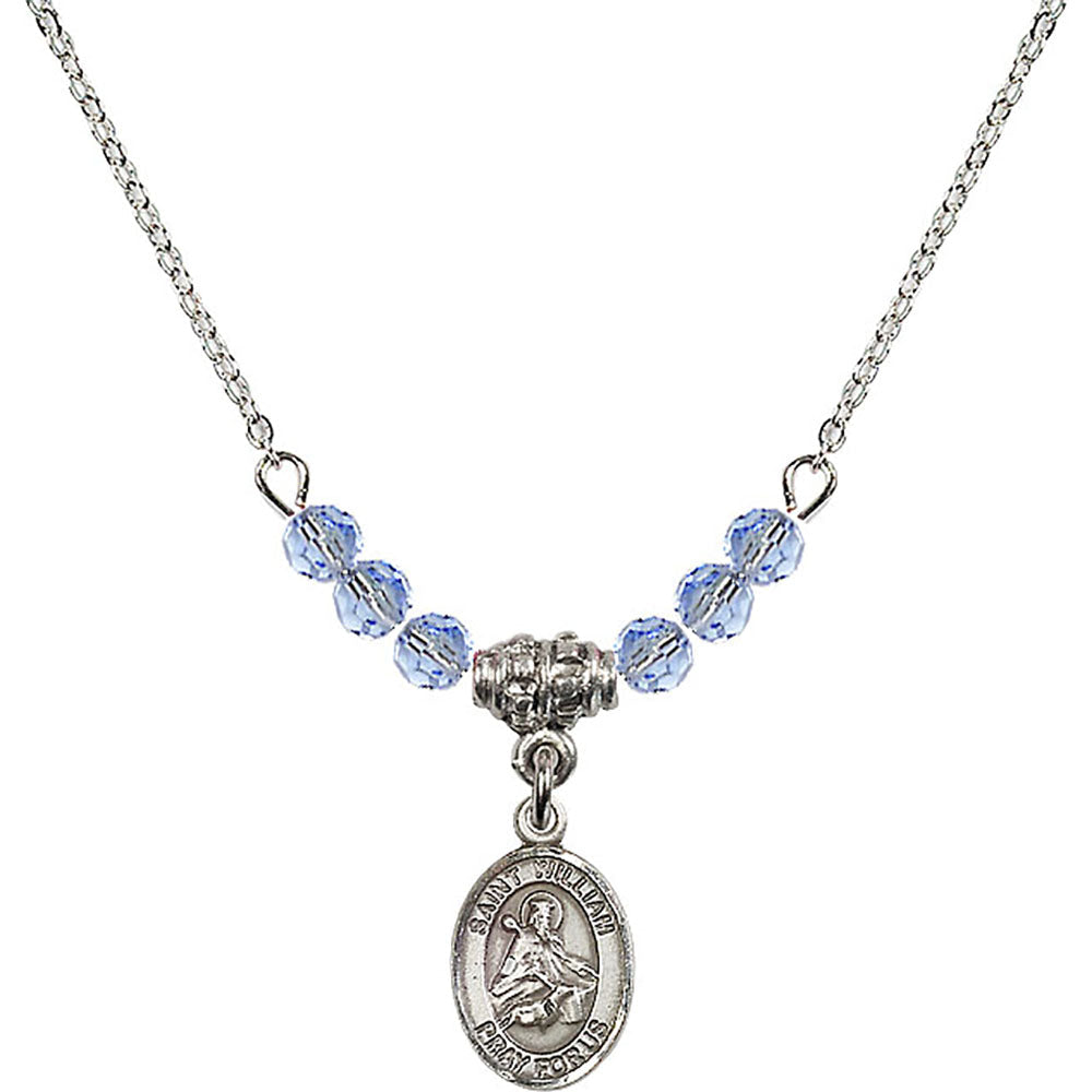 Sterling Silver Saint William of Rochester Birthstone Necklace with Light Sapphire Beads - 9114
