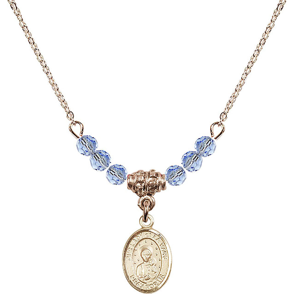 14kt Gold Filled Our Lady of la Vang Birthstone Necklace with Light Sapphire Beads - 9115