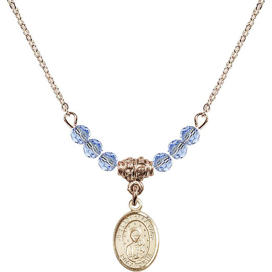 14kt Gold Filled Our Lady of la Vang Birthstone Necklace with Light Sapphire Beads - 9115