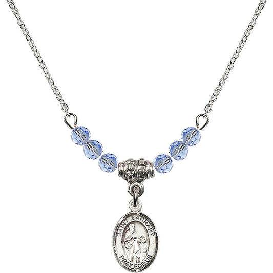 Sterling Silver Saint Zachary Birthstone Necklace with Light Sapphire Beads - 9116