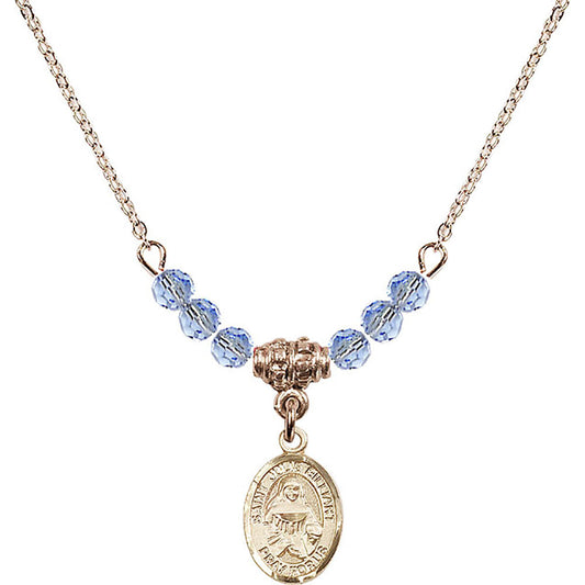 14kt Gold Filled Saint Julie Billiart Birthstone Necklace with Light Sapphire Beads - 9117