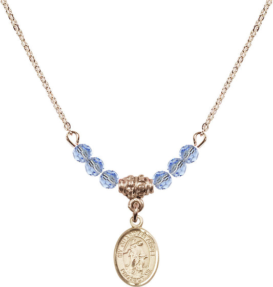 14kt Gold Filled Guardian Angel w/Child Birthstone Necklace with Light Sapphire Beads - 9118