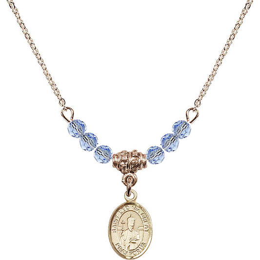 14kt Gold Filled Saint Leo the Great Birthstone Necklace with Light Sapphire Beads - 9120