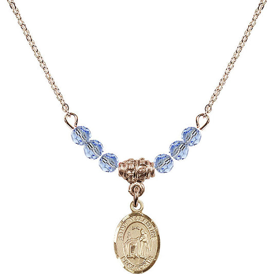 14kt Gold Filled Saint Valentine of Rome Birthstone Necklace with Light Sapphire Beads - 9121