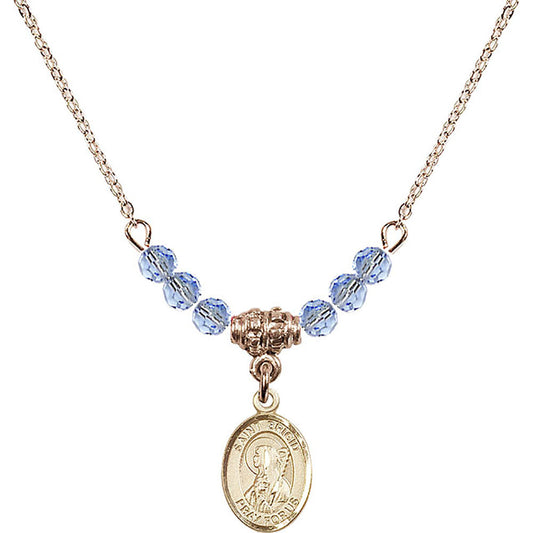 14kt Gold Filled Saint Brigid of Ireland Birthstone Necklace with Light Sapphire Beads - 9123
