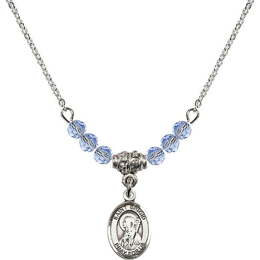 Sterling Silver Saint Brigid of Ireland Birthstone Necklace with Light Sapphire Beads - 9123