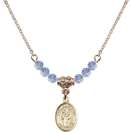 14kt Gold Filled Saint Stanislaus Birthstone Necklace with Light Sapphire Beads - 9124