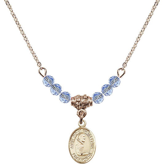14kt Gold Filled Saint Pio of Pietrelcina Birthstone Necklace with Light Sapphire Beads - 9125
