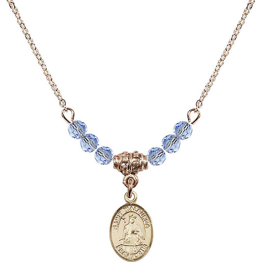 14kt Gold Filled Saint Walburga Birthstone Necklace with Light Sapphire Beads - 9126