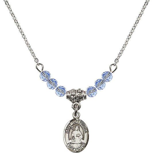 Sterling Silver Saint Walburga Birthstone Necklace with Light Sapphire Beads - 9126
