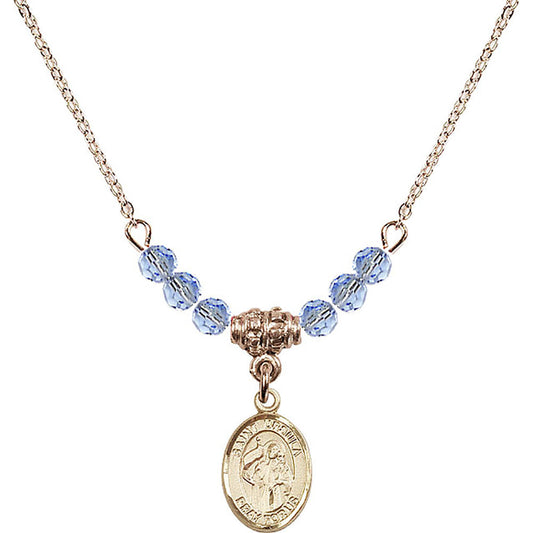 14kt Gold Filled Saint Ursula Birthstone Necklace with Light Sapphire Beads - 9127