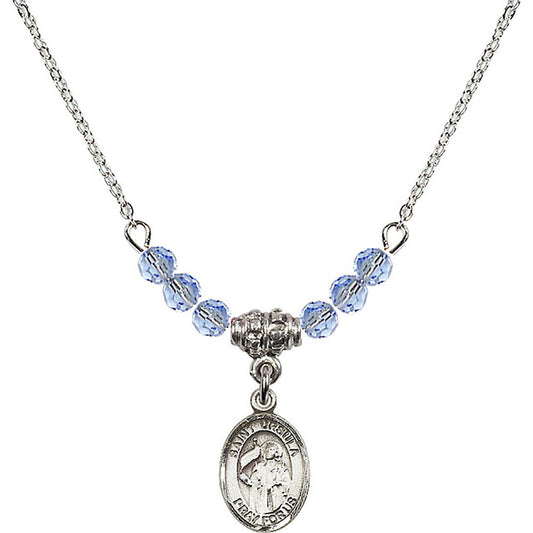 Sterling Silver Saint Ursula Birthstone Necklace with Light Sapphire Beads - 9127