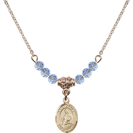 14kt Gold Filled Saint Agnes of Rome Birthstone Necklace with Light Sapphire Beads - 9128