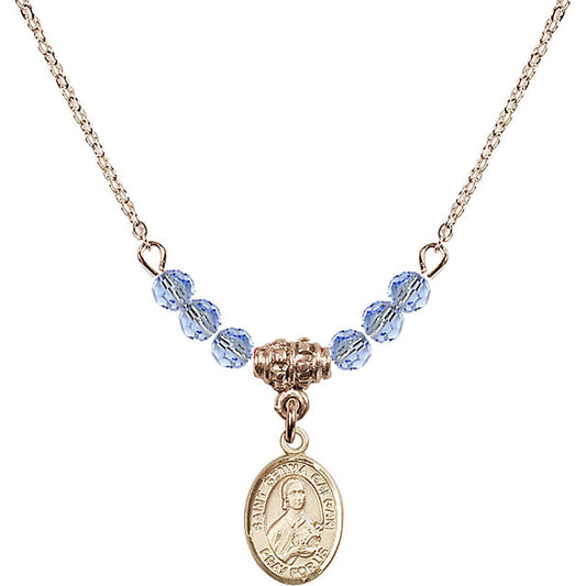 14kt Gold Filled Saint Gemma Galgani Birthstone Necklace with Light Sapphire Beads - 9130
