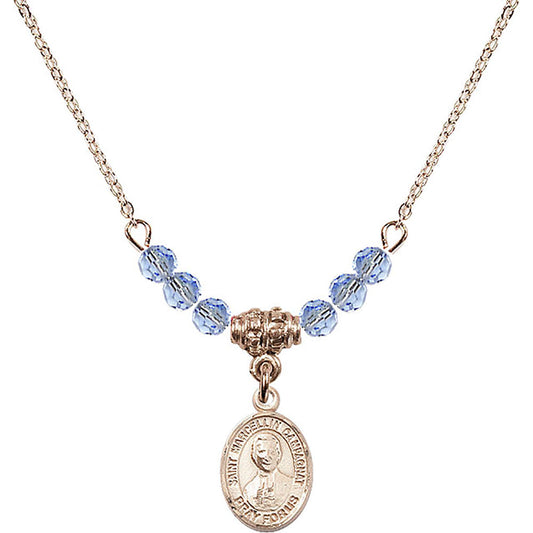 14kt Gold Filled Saint Marcellin Champagnat Birthstone Necklace with Light Sapphire Beads - 9131