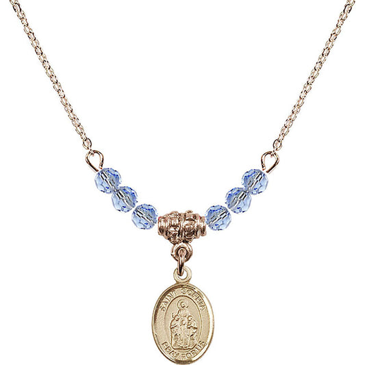 14kt Gold Filled Saint Sophia Birthstone Necklace with Light Sapphire Beads - 9136
