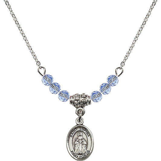 Sterling Silver Saint Sophia Birthstone Necklace with Light Sapphire Beads - 9136