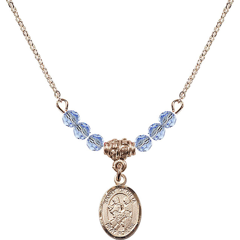 14kt Gold Filled Saint Cecilia / Marching Band Birthstone Necklace with Light Sapphire Beads - 9179