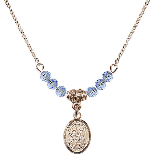 14kt Gold Filled Saint Cecilia / Marching Band Birthstone Necklace with Light Sapphire Beads - 9179