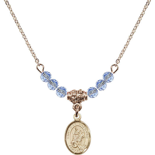 14kt Gold Filled Saint Martin of Tours Birthstone Necklace with Light Sapphire Beads - 9200