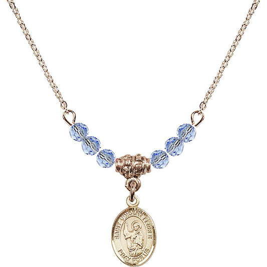 14kt Gold Filled Saint Vincent Ferrer Birthstone Necklace with Light Sapphire Beads - 9201