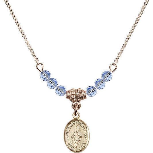 14kt Gold Filled Saint Augustine of Hippo Birthstone Necklace with Light Sapphire Beads - 9202