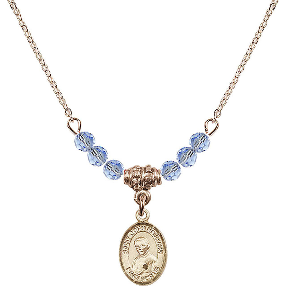 14kt Gold Filled Saint John Neumann Birthstone Necklace with Light Sapphire Beads - 9204