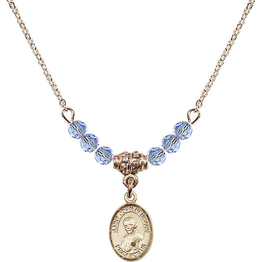 14kt Gold Filled Saint John Neumann Birthstone Necklace with Light Sapphire Beads - 9204