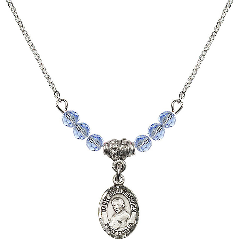 Sterling Silver Saint John Neumann Birthstone Necklace with Light Sapphire Beads - 9204