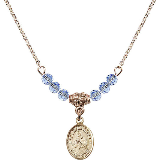 14kt Gold Filled Saint Maria Goretti Birthstone Necklace with Light Sapphire Beads - 9208