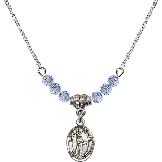 Sterling Silver Saint Petronille Birthstone Necklace with Light Sapphire Beads - 9209