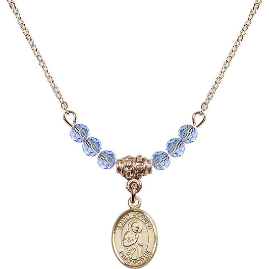 14kt Gold Filled Saint Isaac Jogues Birthstone Necklace with Light Sapphire Beads - 9212