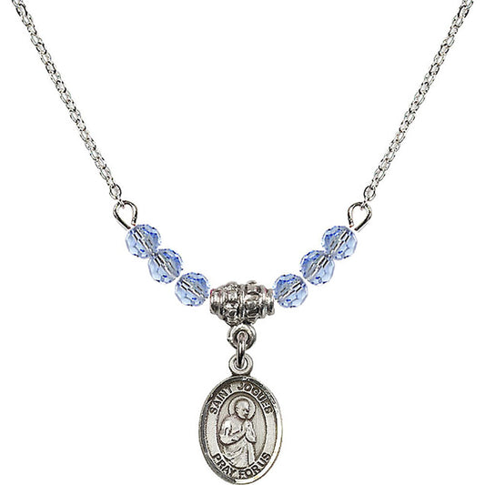 Sterling Silver Saint Isaac Jogues Birthstone Necklace with Light Sapphire Beads - 9212