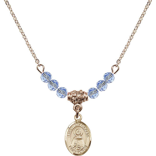 14kt Gold Filled Saint Anastasia Birthstone Necklace with Light Sapphire Beads - 9213