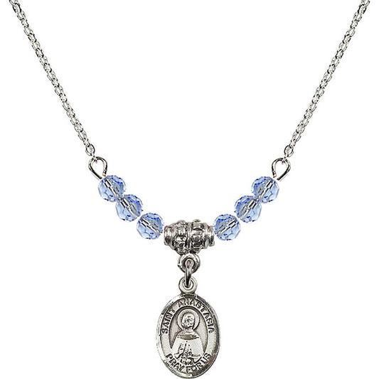 Sterling Silver Saint Anastasia Birthstone Necklace with Light Sapphire Beads - 9213