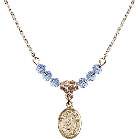 14kt Gold Filled Saint Alexandra Birthstone Necklace with Light Sapphire Beads - 9215