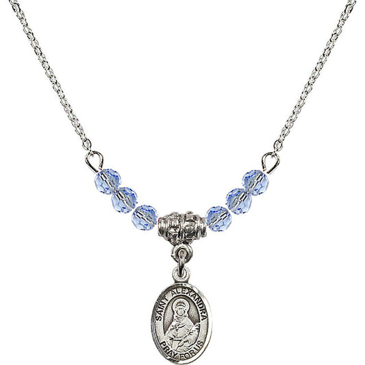 Sterling Silver Saint Alexandra Birthstone Necklace with Light Sapphire Beads - 9215