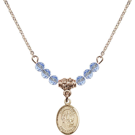 14kt Gold Filled Holy Family Birthstone Necklace with Light Sapphire Beads - 9218
