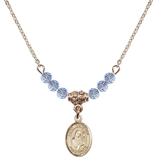 14kt Gold Filled Saint Gertrude of Nivelles Birthstone Necklace with Light Sapphire Beads - 9219