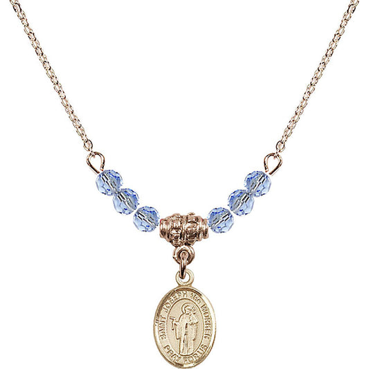 14kt Gold Filled Saint Joseph the Worker Birthstone Necklace with Light Sapphire Beads - 9220