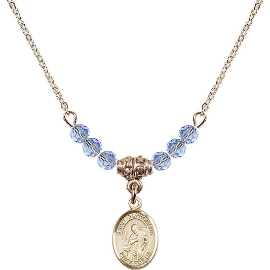 14kt Gold Filled Saint Alphonsus Birthstone Necklace with Light Sapphire Beads - 9221