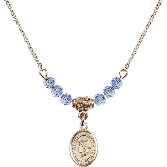 14kt Gold Filled Saint Elizabeth Ann Seton Birthstone Necklace with Light Sapphire Beads - 9224