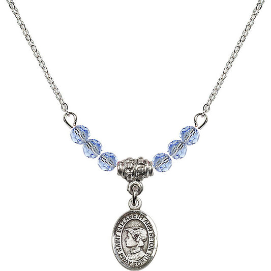 Sterling Silver Saint Elizabeth Ann Seton Birthstone Necklace with Light Sapphire Beads - 9224