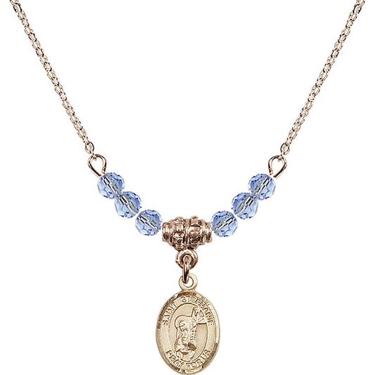14kt Gold Filled Saint Stephanie Birthstone Necklace with Light Sapphire Beads - 9228