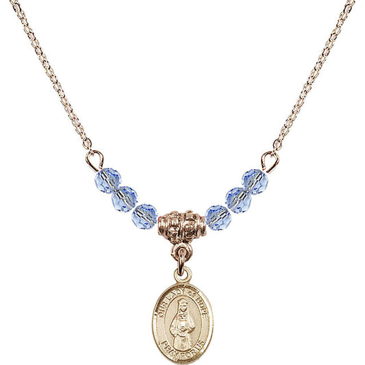 14kt Gold Filled Our Lady of Hope Birthstone Necklace with Light Sapphire Beads - 9230