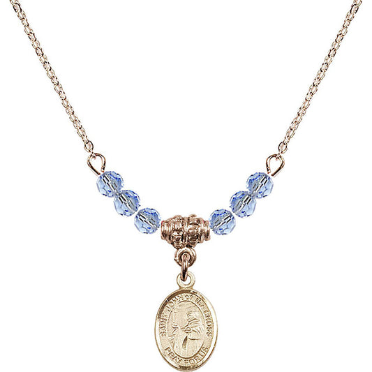 14kt Gold Filled Saint John of the Cross Birthstone Necklace with Light Sapphire Beads - 9231