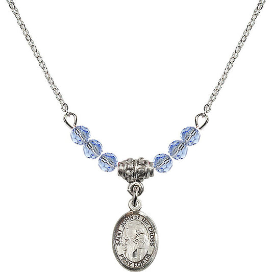Sterling Silver Saint John of the Cross Birthstone Necklace with Light Sapphire Beads - 9231