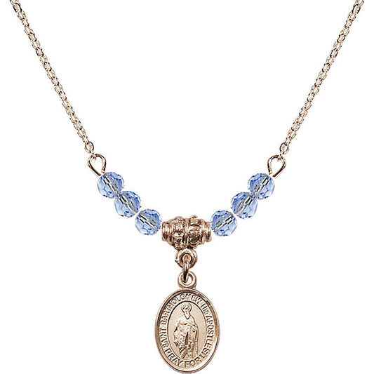14kt Gold Filled Saint Bartholomew the Apostle Birthstone Necklace with Light Sapphire Beads - 9238