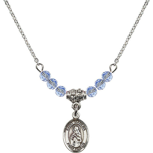Sterling Silver Saint Matilda Birthstone Necklace with Light Sapphire Beads - 9239