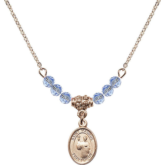 14kt Gold Filled Saint Maurus Birthstone Necklace with Light Sapphire Beads - 9241